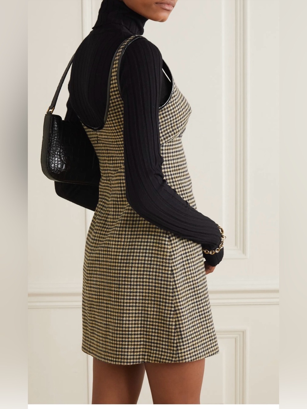 Alexa Chung Edwige Houndstooth Tweed Mini Dress Women’s Size 10 Patent Trim Bow - Picture 4 of 13
